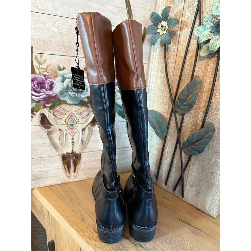 Arizona Jean Co Denver Knee High Riding Boots Women's 9 Black Brown Memory Foam